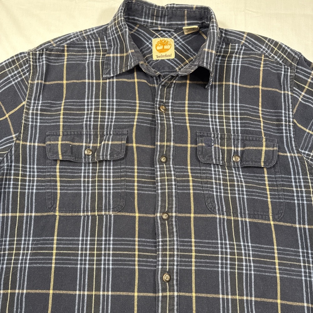 SHIRT FLANNEL Timberland Women's LARGE Plaid  Button Cotton‎ FLAP POCKETS
